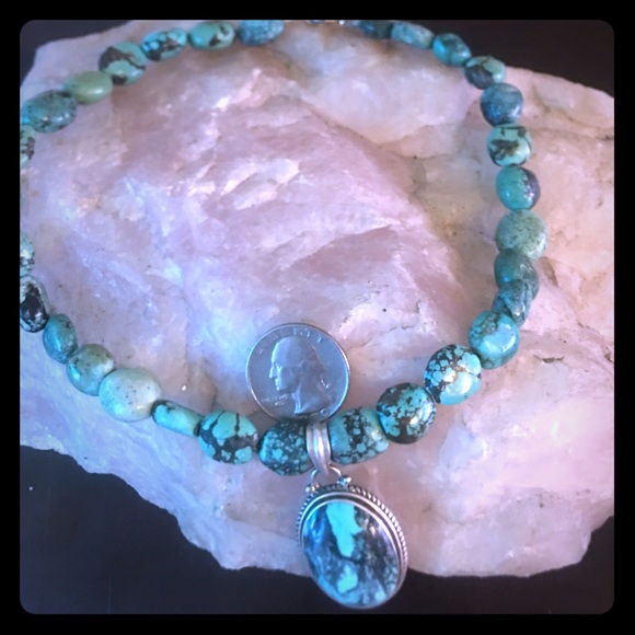 - LARGE RARE TURQUOISE ON SILVER W/ 30 LG necklace🌟 - Picture 1 of 4
